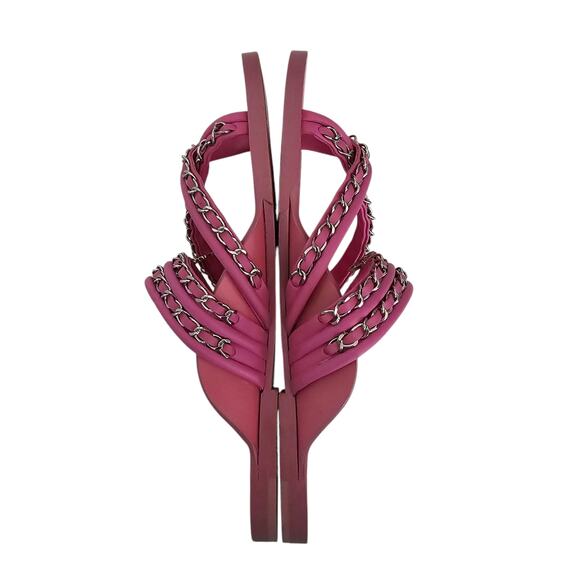 Chanel 19C CC Charm Chain Thong Flat Sandal Size 39 C US 8 8.5 Pink Leather - Picture 6 of 12